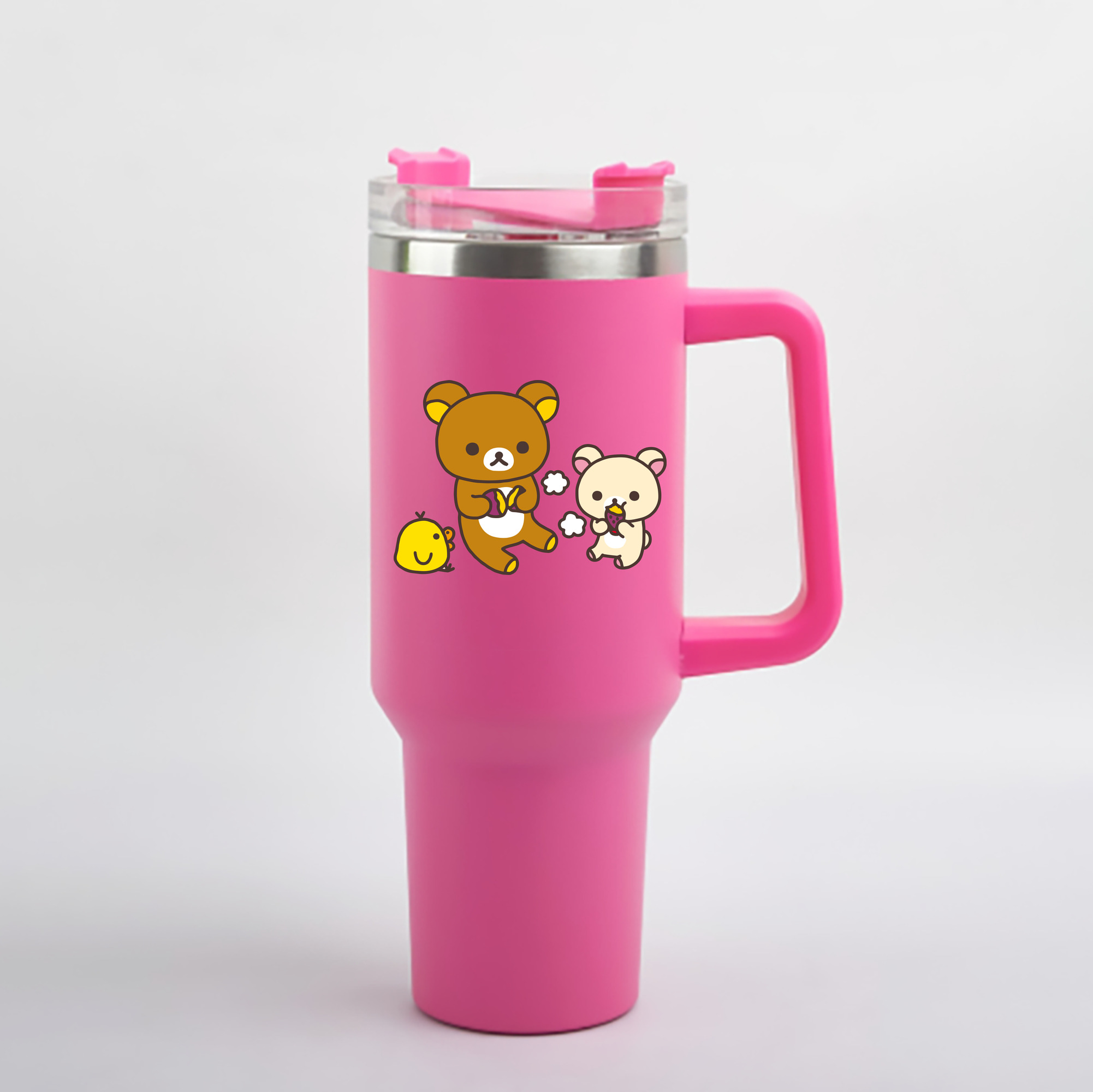 （画像用） リラックマ リラックマ キイロイトリ Rilakkuma Korilakkuma Kiiroitori 1200mL車用タンブラー - クリスタルステッカー（プラスチックストロー付き）